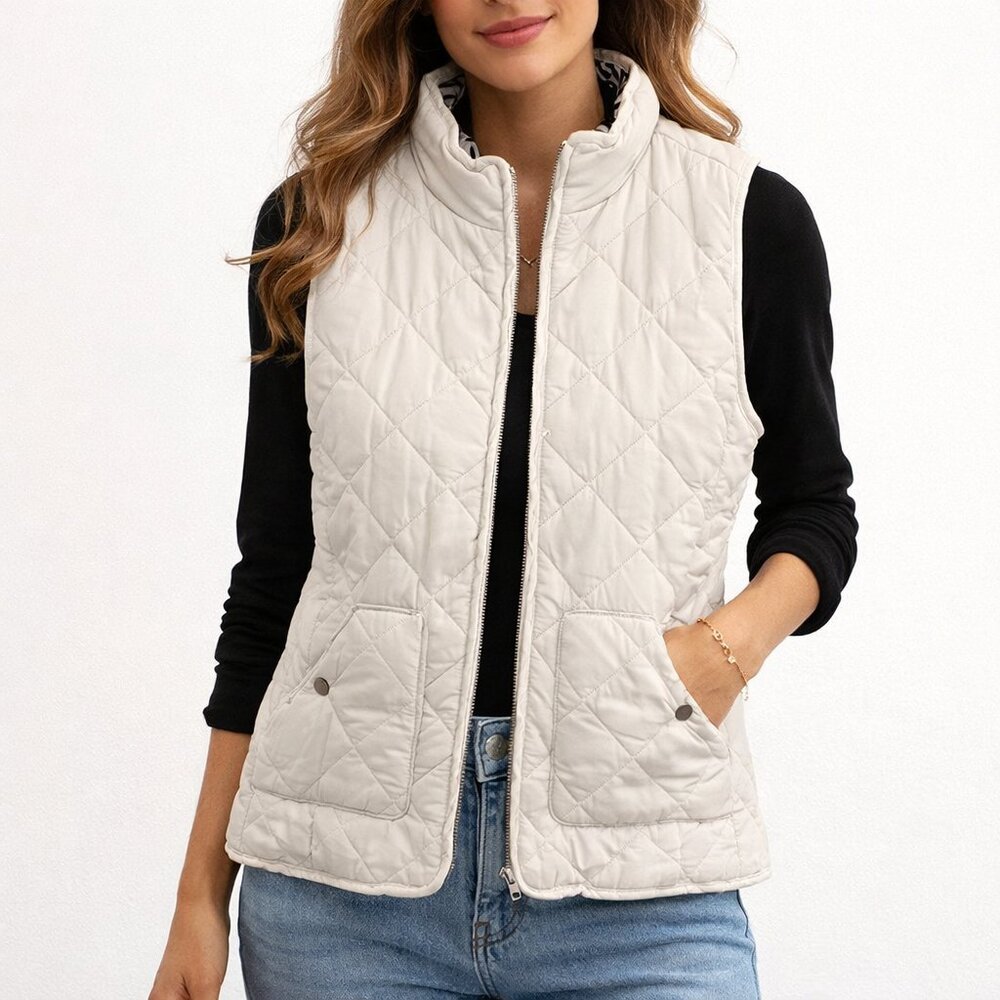 Kensie Cream and Animal Print Puffer Quilted Vest Size XL